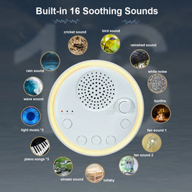 White Noise Machine Mini Baby Sleep Machine Built-in Night Light 16 Soothing Sounds 15/30/60 min Timer for Baby Kids Adults