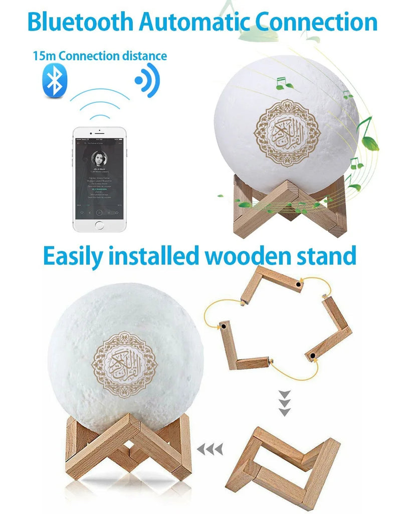 Moon Quran Speaker Light, Portable Quran Speaker APP Control Remote Small Moon Light Night Light with Bluetooth