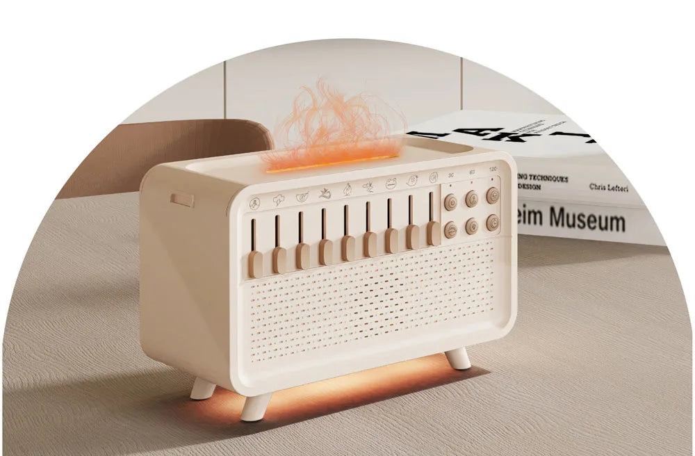 Wireless Sleeping Bluetooth Speaker White Noise Sleep Machine with Oil Diffuser Simulated Flame Light Air Humidifier Sleep Timer